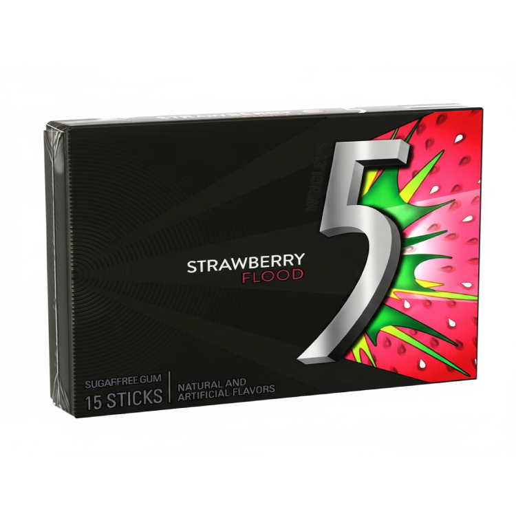 5 GUM Strawberry (Flood) – Sugar-Free Chewing Gum – 15 Sticks