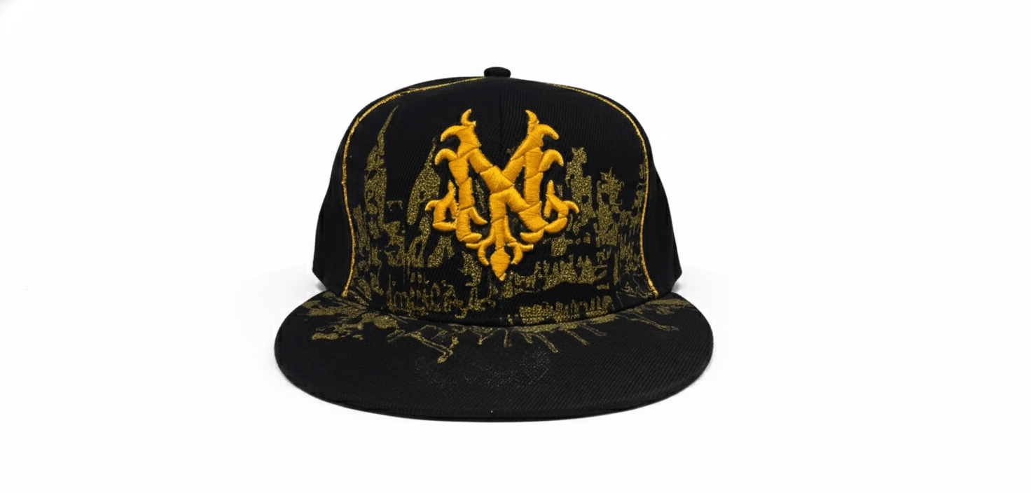 Black & Gold Embroidered Streetwear Snapback Cap