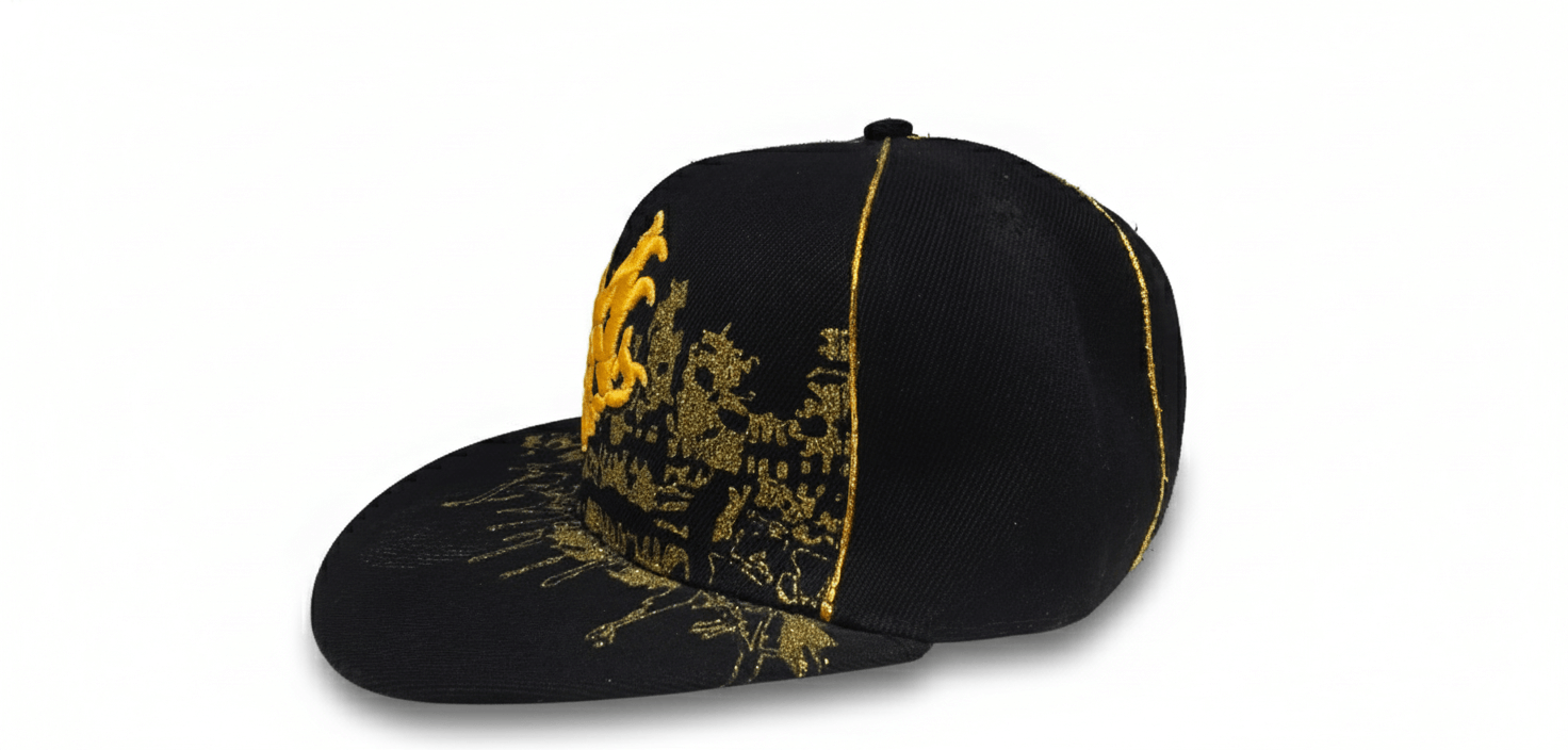 Black & Gold Embroidered Streetwear Snapback Cap - Image 3