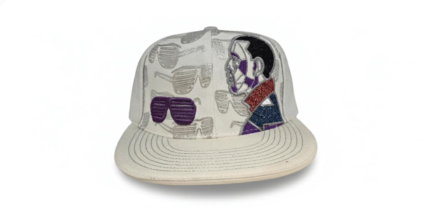 White Graphic Embroidered Retro Streetwear Snapback Cap