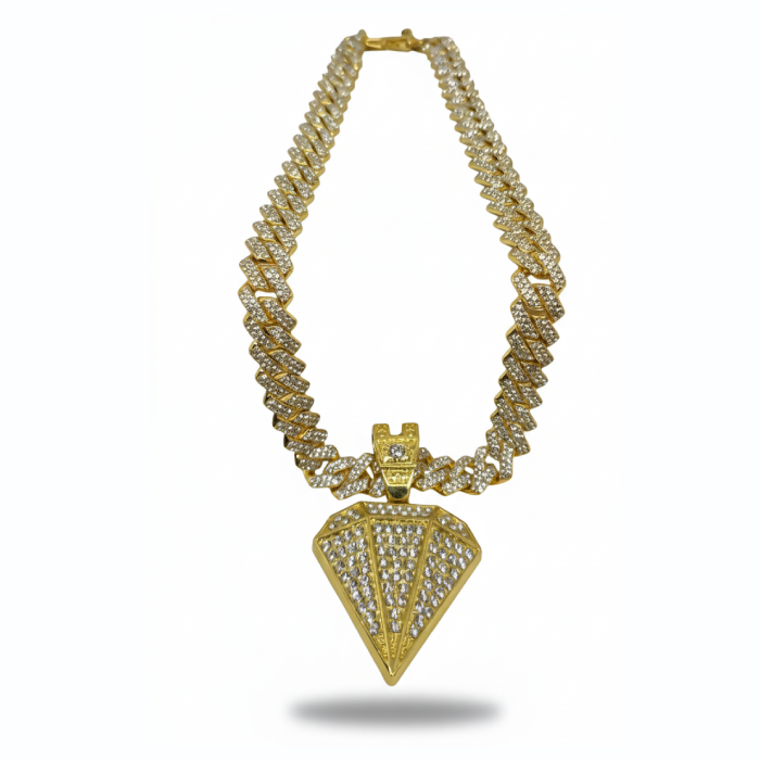 Gold Iced Diamond Pendant Chain Necklace