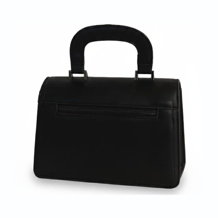 Elegant Black Structured Top-Handle Handbag with Detachable Strap - Image 3