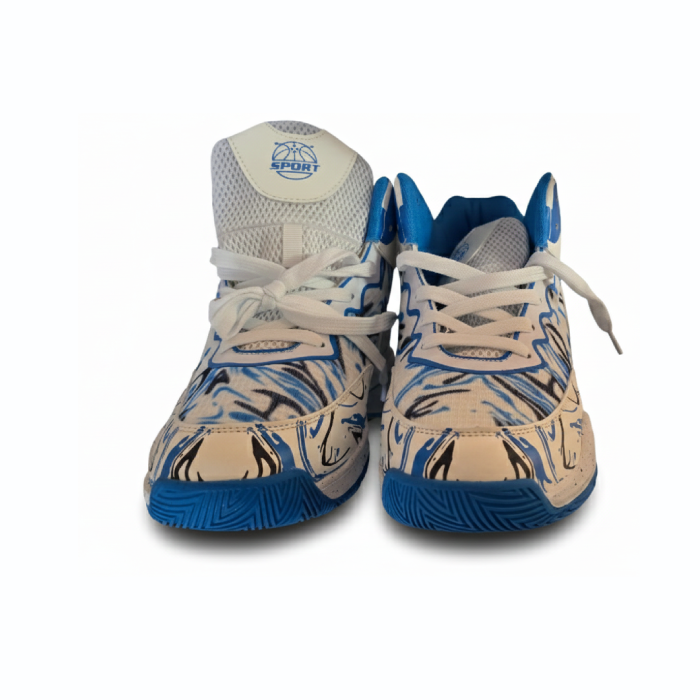 White & Blue Paint-Splash High-Top Performance Sneaker - Image 3