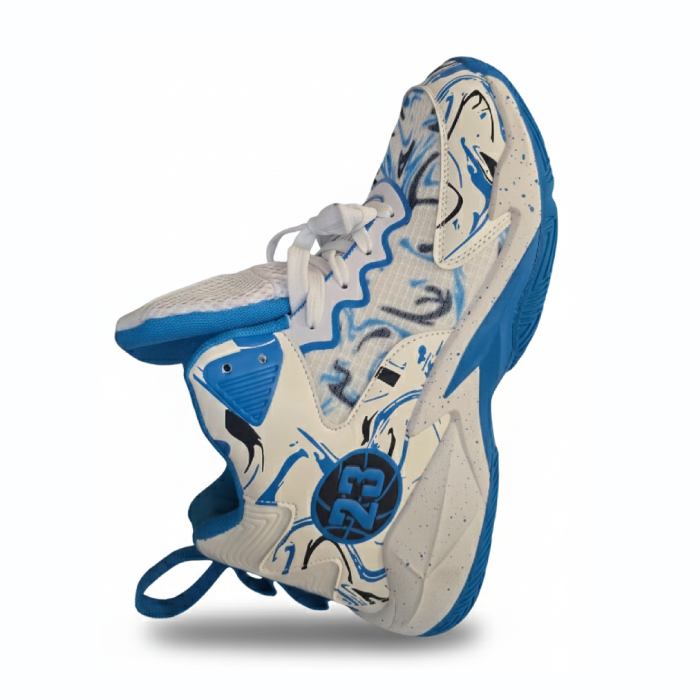 White & Blue Paint-Splash High-Top Performance Sneaker - Image 2
