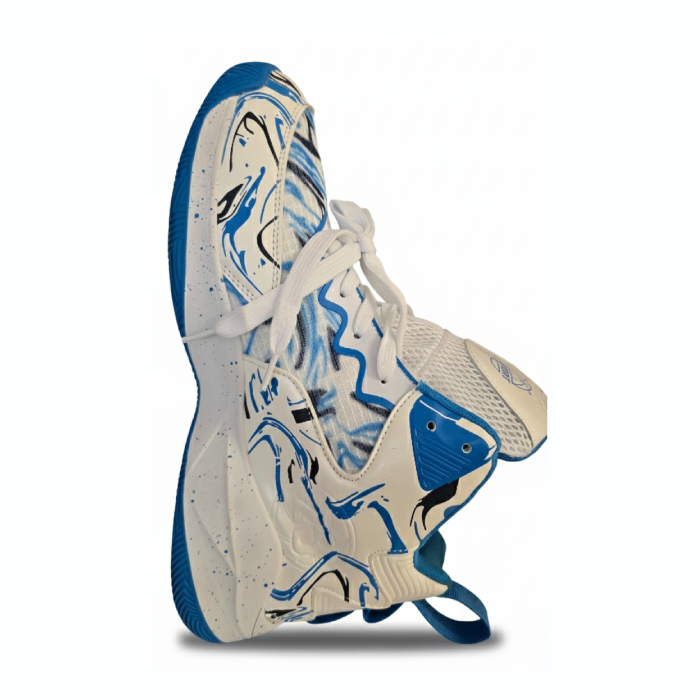 White & Blue Paint-Splash High-Top Performance Sneaker
