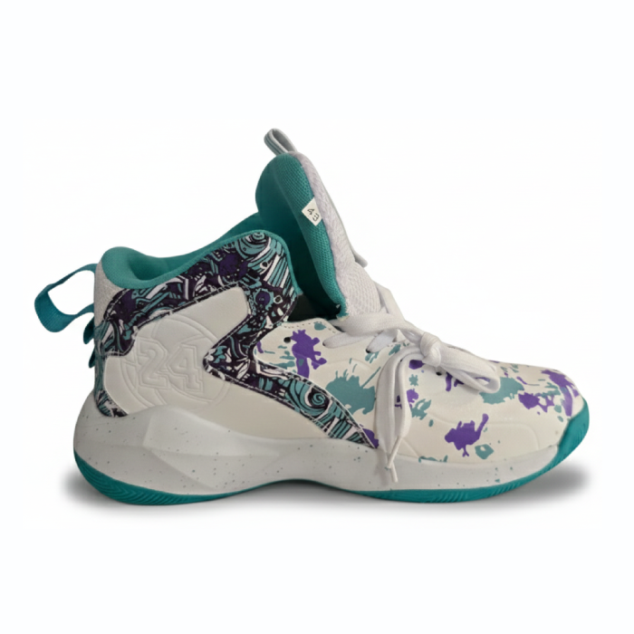 White Aqua & Purple Splash High-Top Basketball Sneaker - Image 2