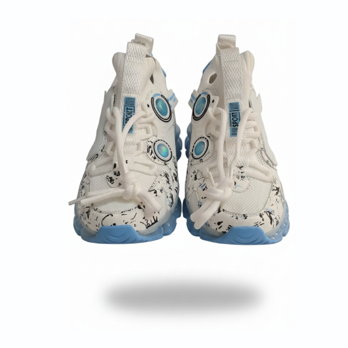 White & Blue Spotted High-Top Sport Sneaker
