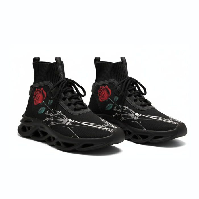 Black Rose Skeleton High-Top Fashion Sneaker
